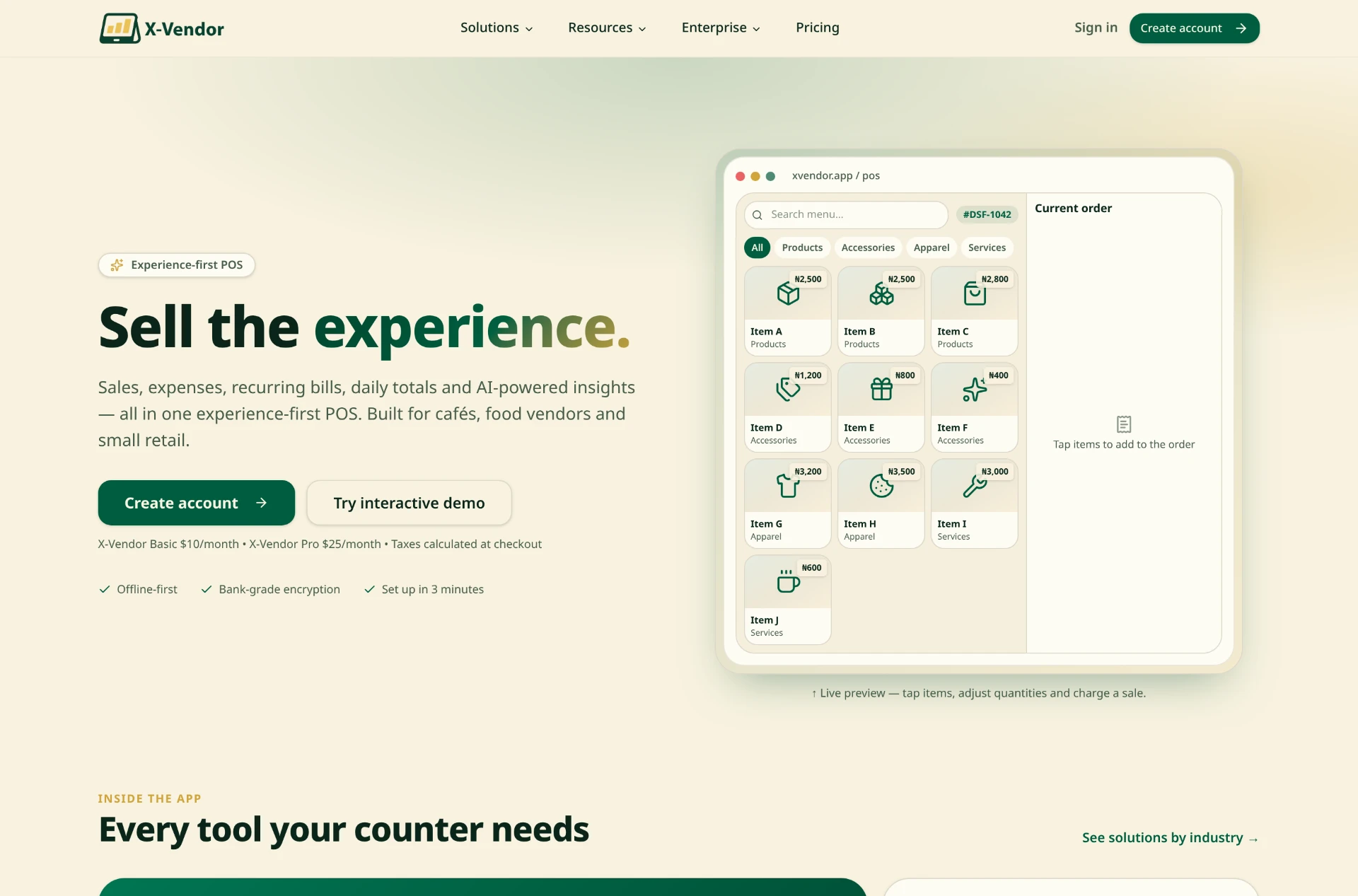 Screenshot: X-Vendor public product site
