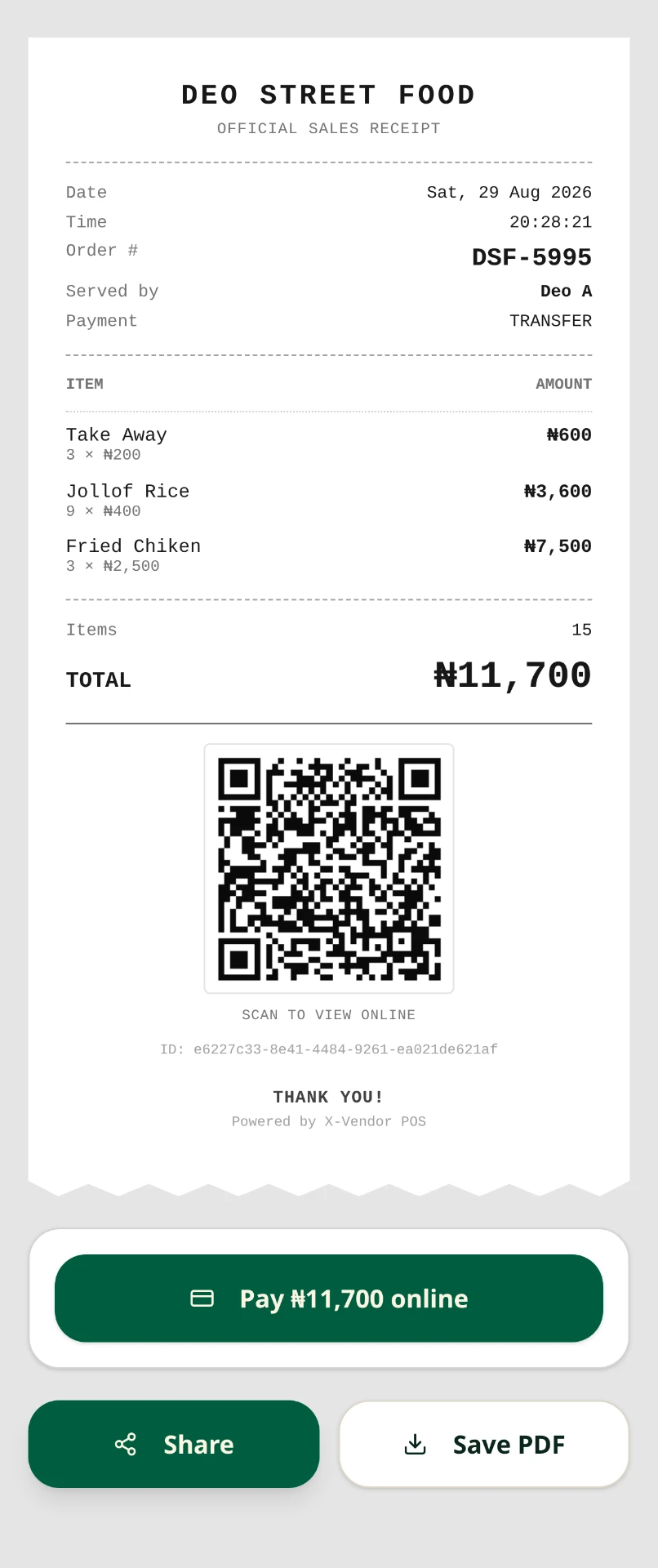 Screenshot: QR receipt as seen by a customer