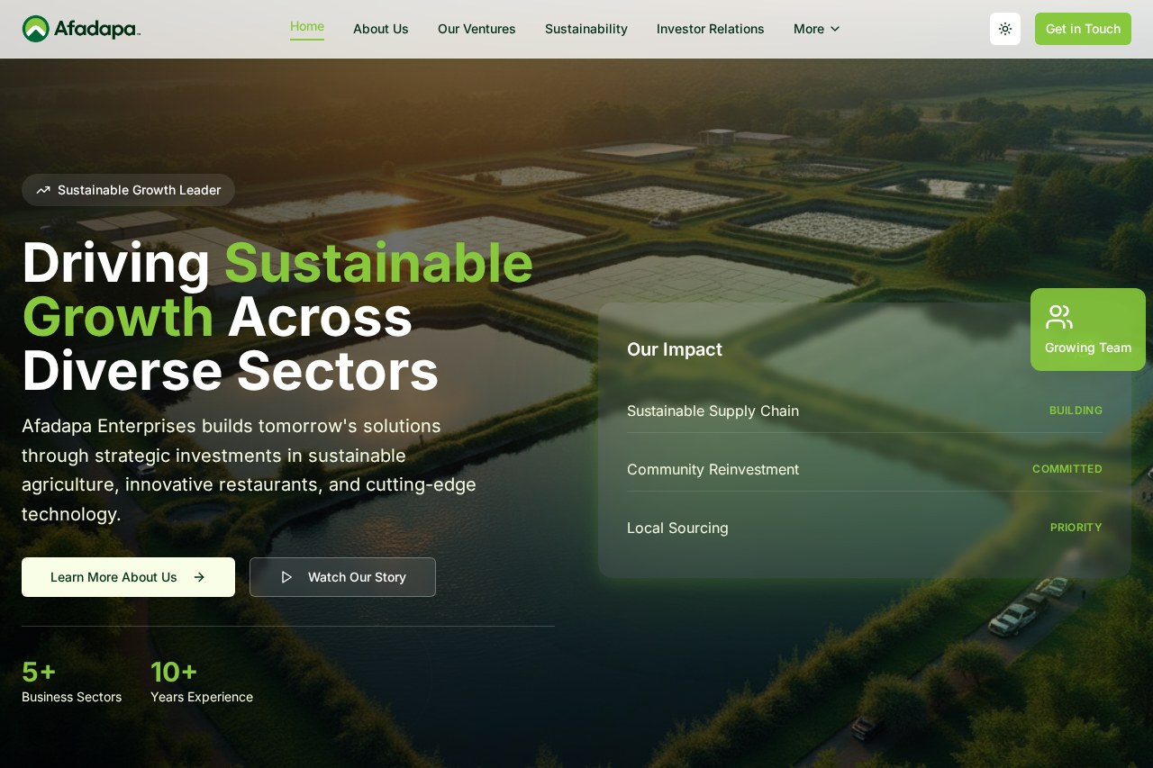 Screenshot: Afadapa Enterprises hub