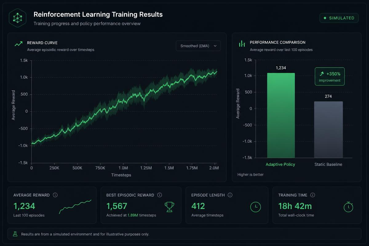 Illustrative reconstruction: PPO training and static-baseline comparison