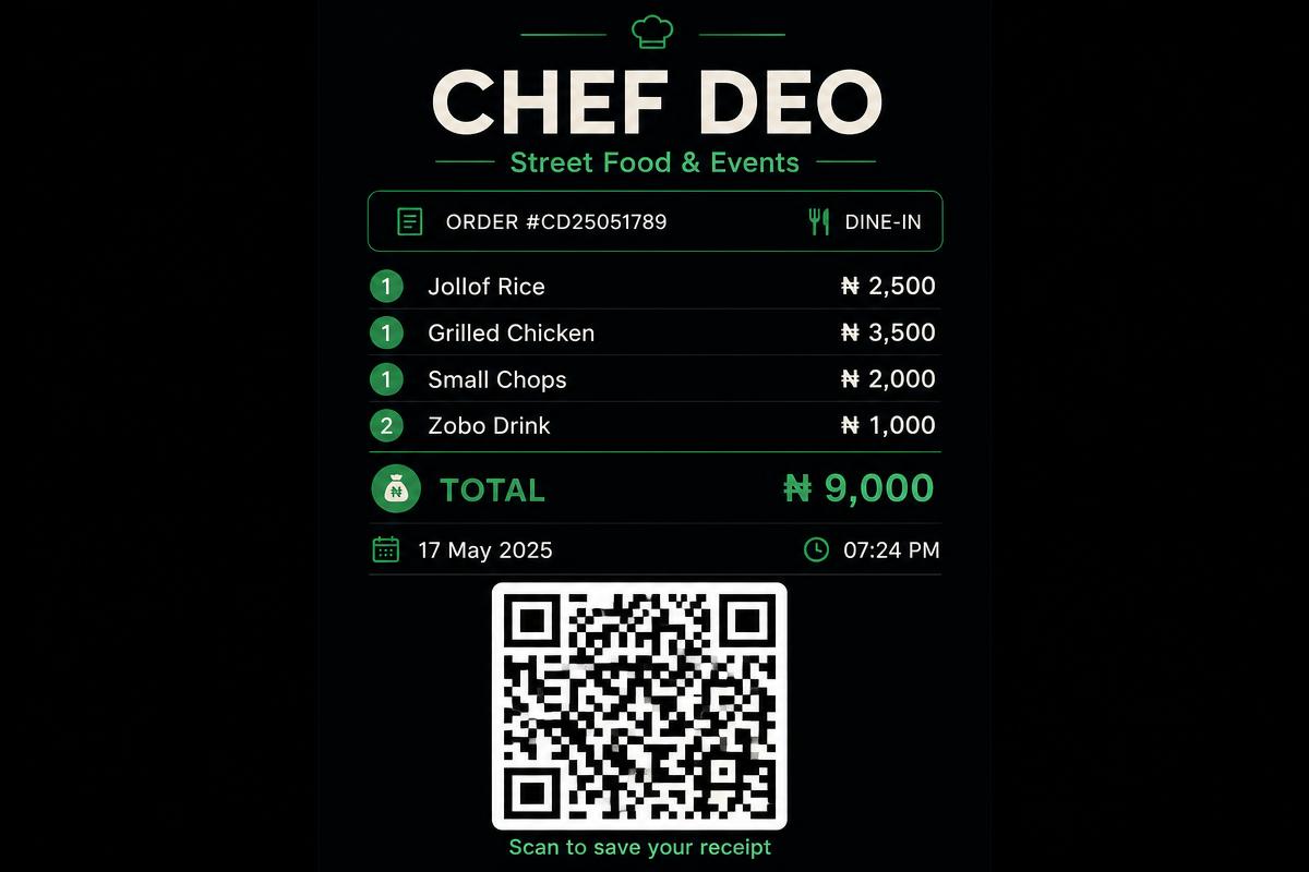 Illustrative reconstruction: QR receipt as seen by a customer